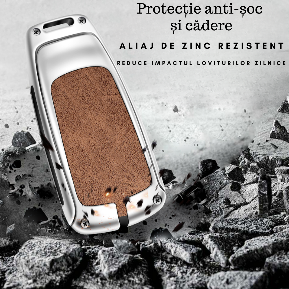 Husa cheie auto premium dedicata Audi 2009 – 2019  din aliaj si piele naturala – set complet, protecție elegantă & cutie cadou