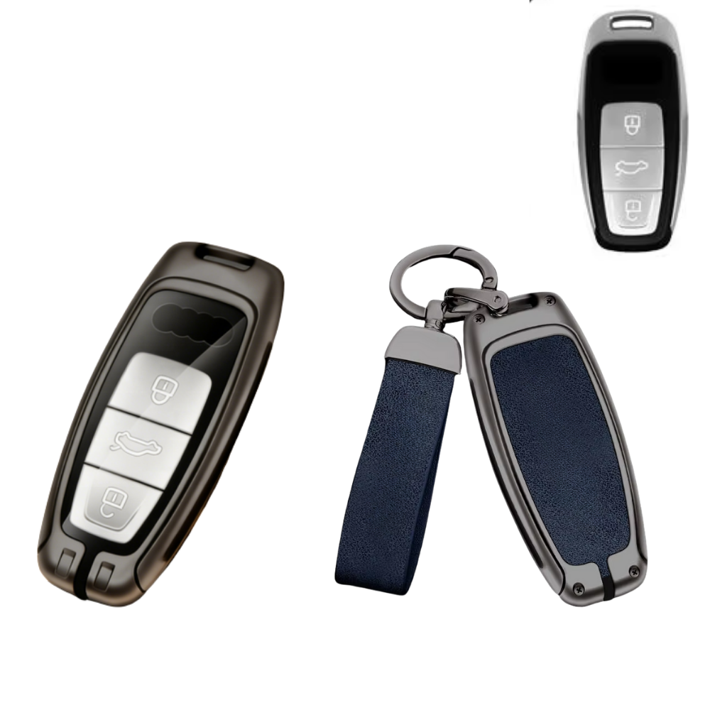 Husa cheie auto premium dedicata Audi 2016+  din aliaj si piele naturala – set complet, protecție elegantă & cutie cadou