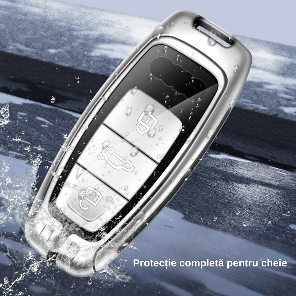 Husa cheie auto premium dedicata Audi 2016+  din aliaj si piele naturala – set complet, protecție elegantă & cutie cadou