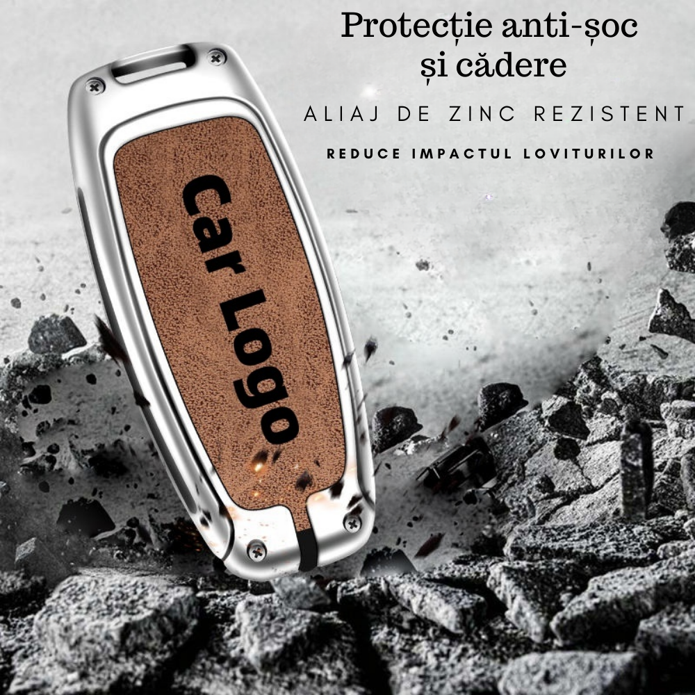 Husa cheie auto premium dedicata Nissan Qashqai Juke J10 J11 X-Trail T32 T31 din aliaj si piele naturala – set complet, protecție elegantă & cutie cadou