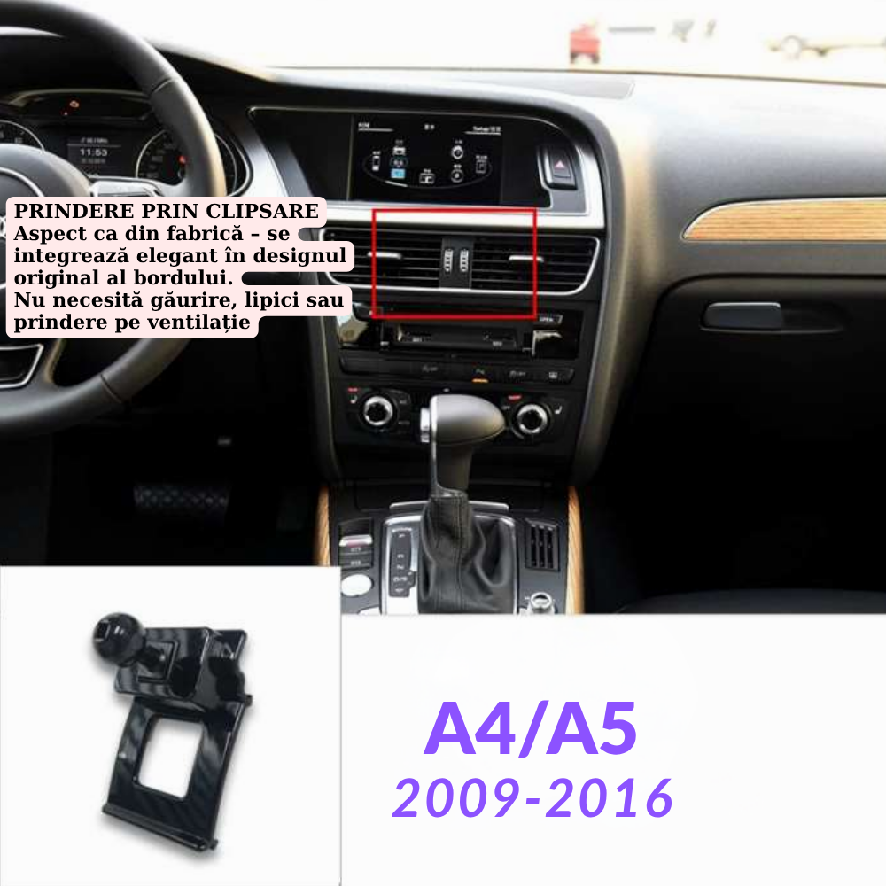 Suport telefon Smart cu prindere dedicata OEM pentru Audi A4/S4/RS4 și Audi A5/S5/RS5 2009-2016