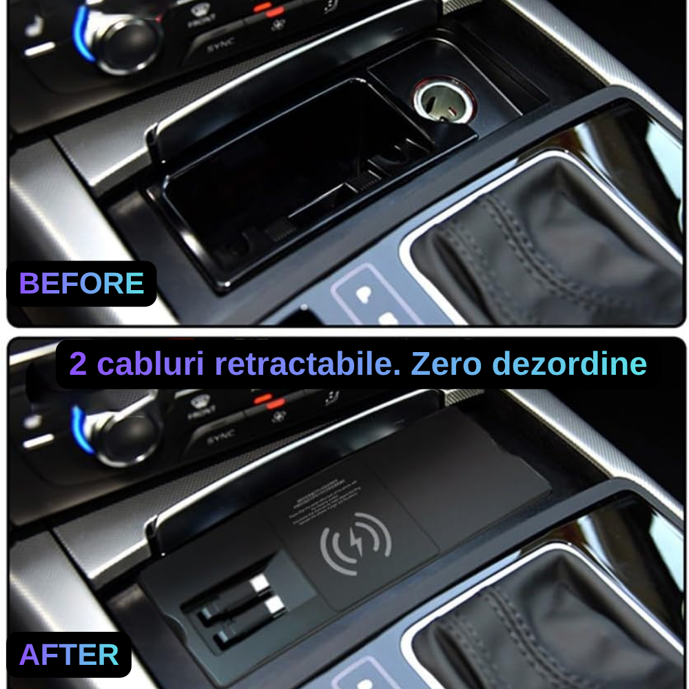 Încărcător Auto dedicat cu incarcare wireless si Dual USB-C 65W pentru Audi A6L / A7 / C7 2011-2018  — Plug & Play