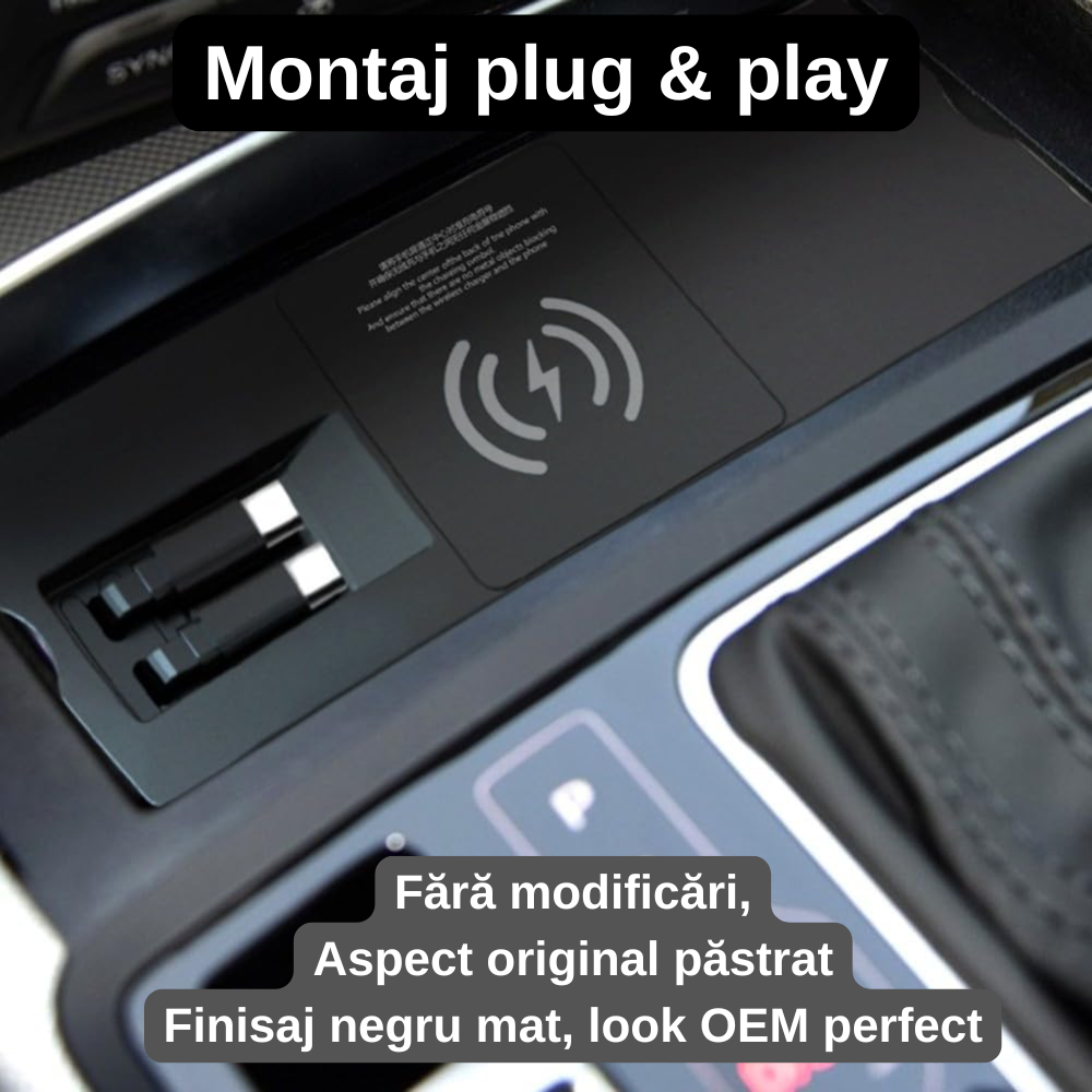 Încărcător Auto dedicat cu incarcare wireless si Dual USB-C 65W pentru Audi A6L / A7 / C7 2011-2018  — Plug & Play