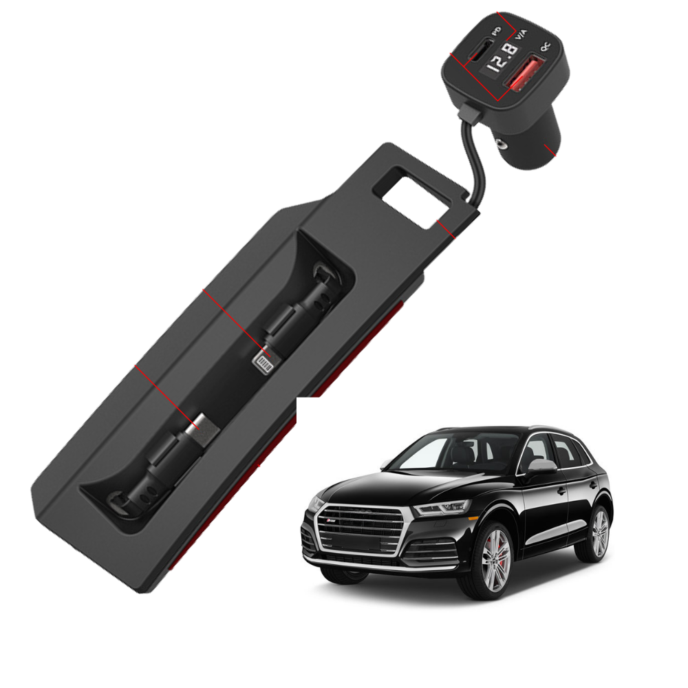 Încărcător Auto dedicat cu cabluri retractabile Fast Charging pentru Audi Q5 2018-2025  — Plug & Play în loc de Scrumieră | QC3.0 + Type-C PD2.0/3.0