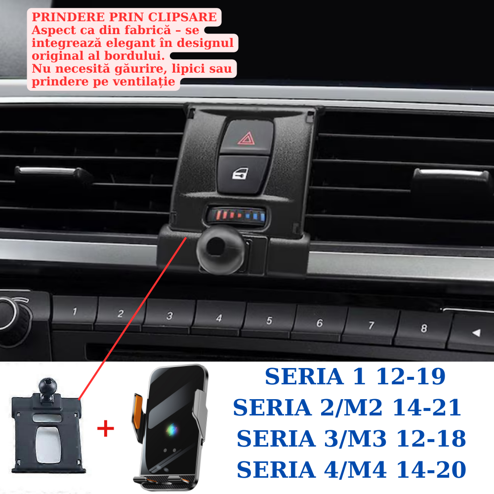 Suport telefon Smart cu prindere dedicata OEM pentru BMW Seria 1 12-19/Seria 2 14-21 /Seria 3 12-18/Seria 4 14-20