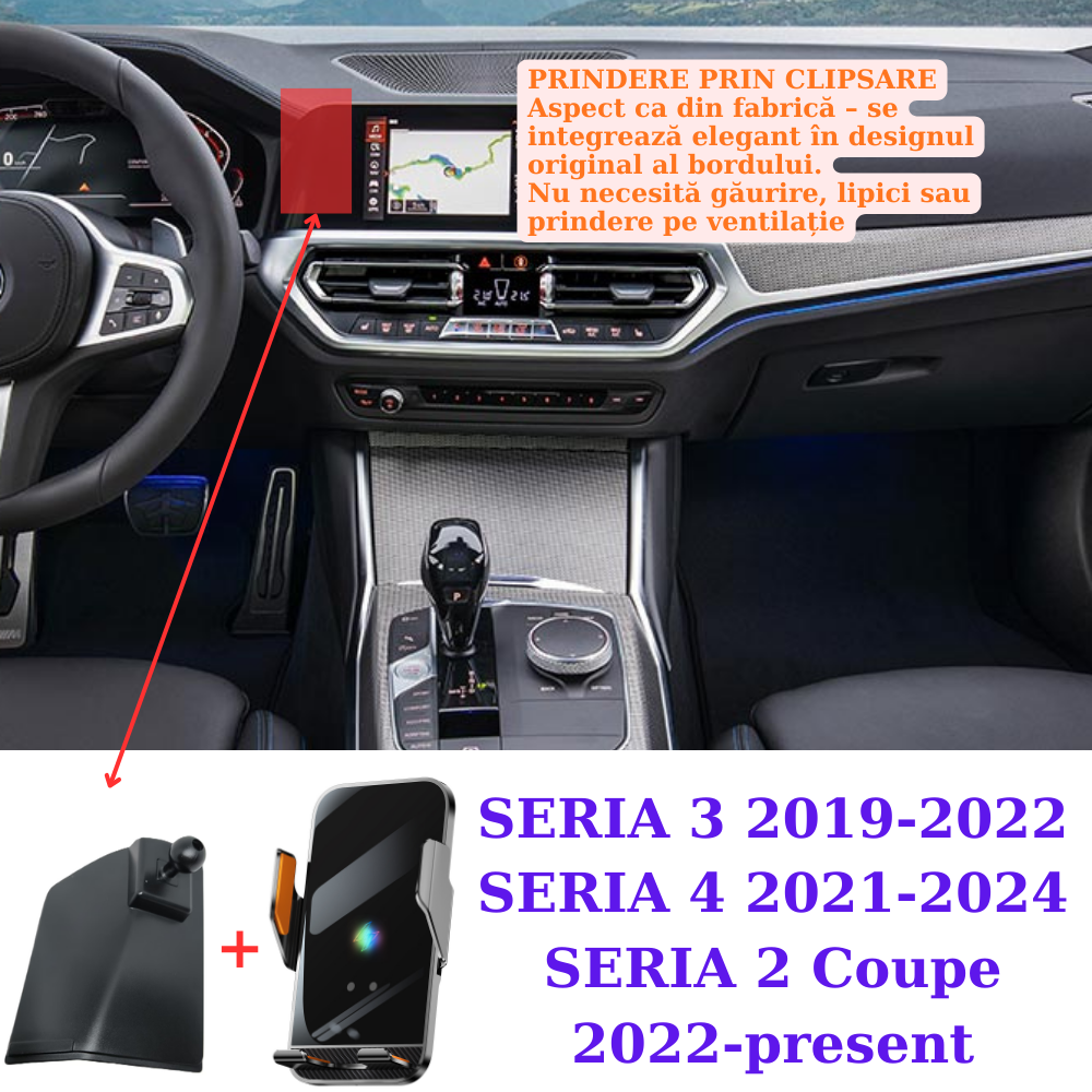 Suport telefon Smart cu prindere dedicata OEM pentru BMW Seria 2 G42 22-PREZENT/Seria 3 G20 19-22/Seria 4 G22 21-24