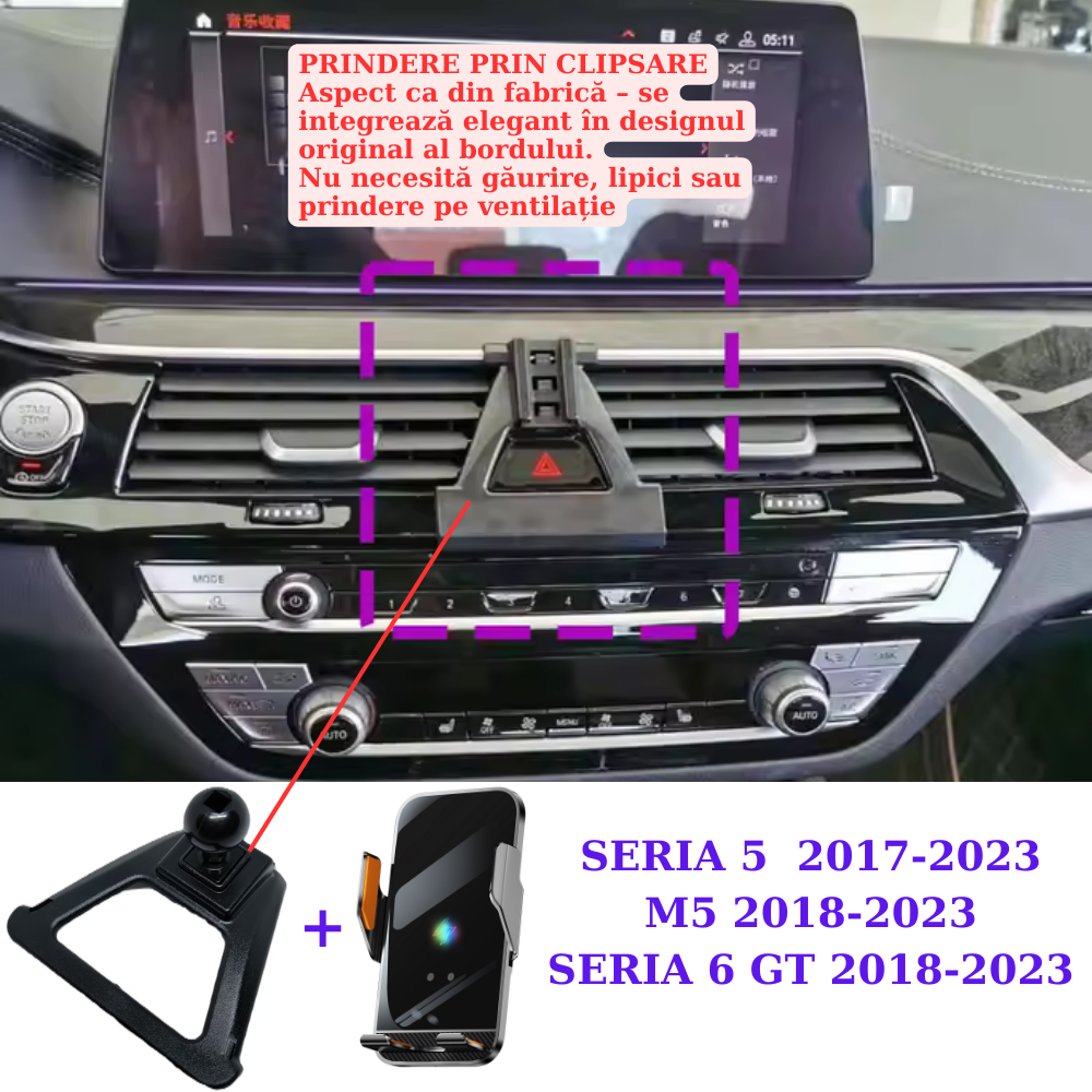 Suport telefon Smart cu prindere dedicata OEM pentru BMW Seria 5 G30 17-23/Seria 6 18-23