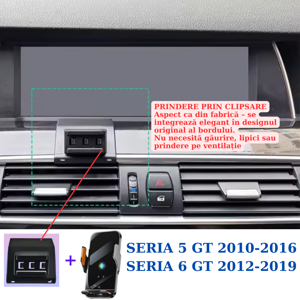 Suport telefon Smart cu prindere dedicata OEM pentru BMW Seria 5 GT 2010-2016/Seria 6 GT 2012-2019