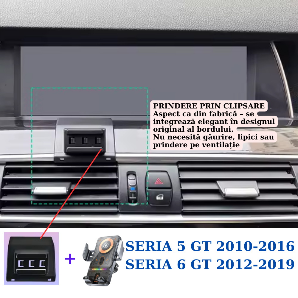 Suport telefon Smart cu prindere dedicata OEM pentru BMW Seria 5 GT 2010-2016/Seria 6 GT 2012-2019