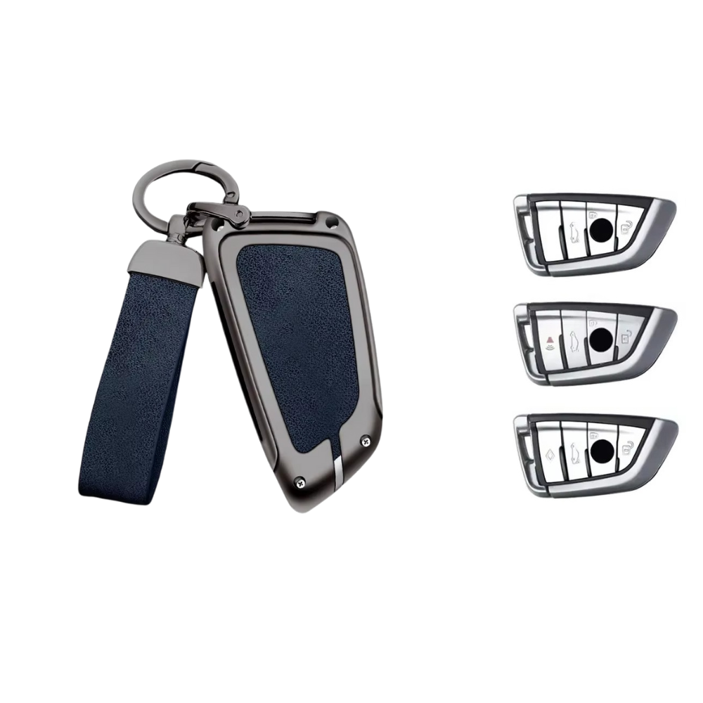 Husa cheie auto premium dedicata BMW X1 X2 X3 X4 X5 X6 Seria 1 2 3 4 5 6 2015+din aliaj si piele naturala – set complet, protecție elegantă & cutie cadou