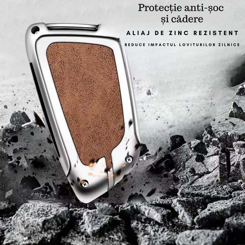 Husa cheie auto premium dedicata BMW X1 X2 X3 X4 X5 X6 Seria 1 2 3 4 5 6 2015+din aliaj si piele naturala – set complet, protecție elegantă & cutie cadou