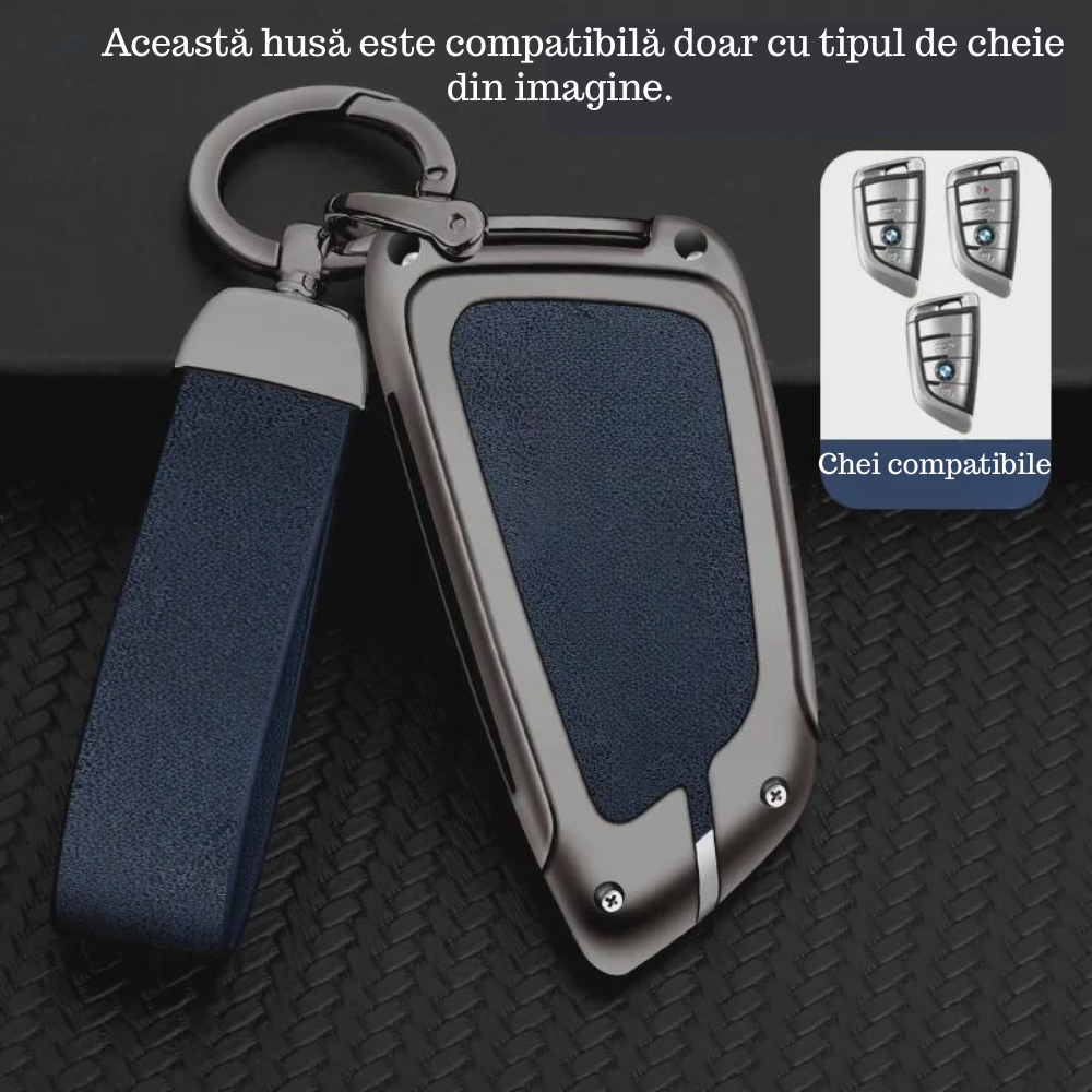 Husa cheie auto premium dedicata BMW X1 X2 X3 X4 X5 X6 Seria 1 2 3 4 5 6 2015+din aliaj si piele naturala – set complet, protecție elegantă & cutie cadou