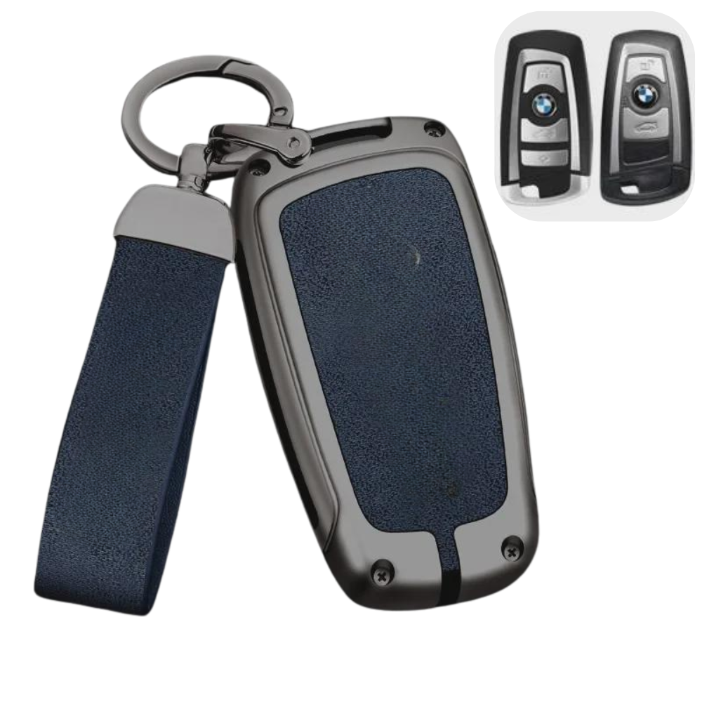 Husa cheie auto premium dedicata BMW X1 X2 X3 X4 X5 X6 Seria 1 2 3 5 6 2009+ din aliaj si piele naturala – set complet, protecție elegantă & cutie cadou