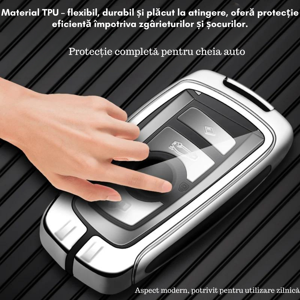 Husa cheie auto premium dedicata BMW X1 X2 X3 X4 X5 X6 Seria 1 2 3 5 6 2009+ din aliaj si piele naturala – set complet, protecție elegantă & cutie cadou