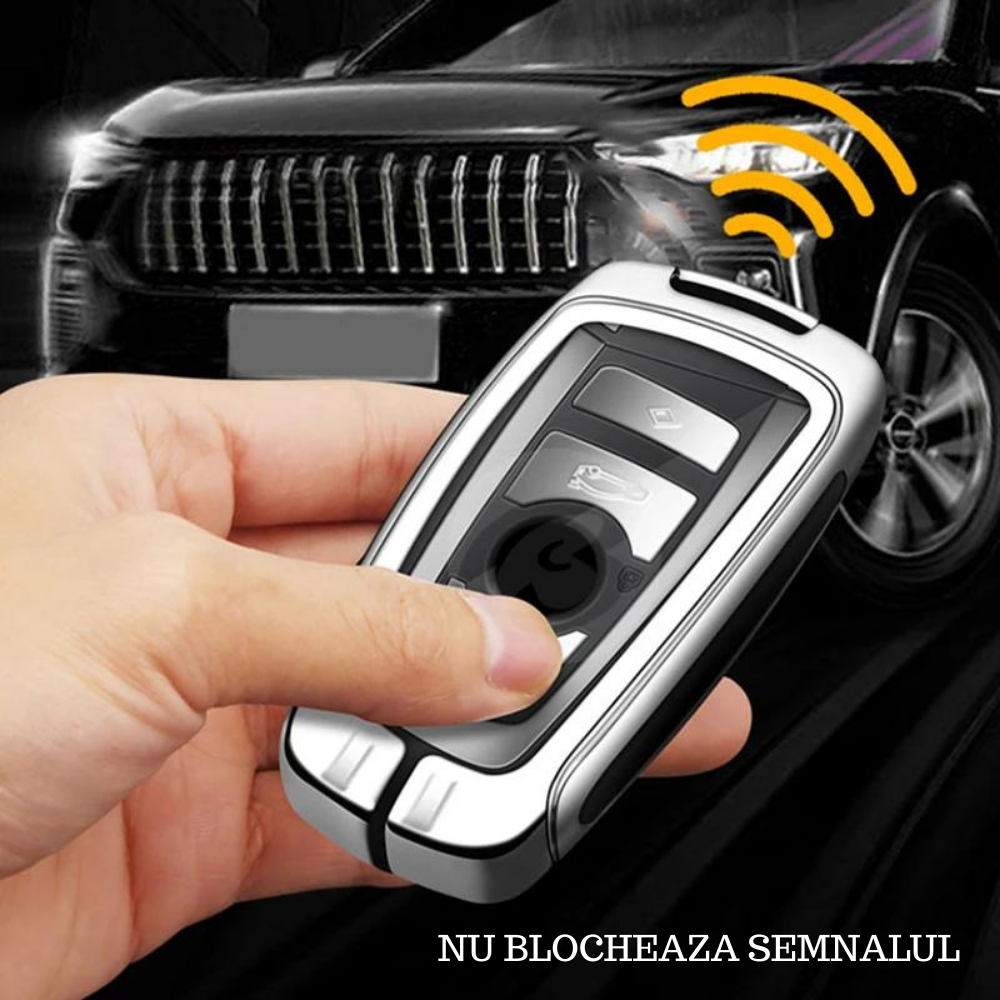Husa cheie auto premium dedicata BMW X1 X2 X3 X4 X5 X6 Seria 1 2 3 5 6 2009+ din aliaj si piele naturala – set complet, protecție elegantă & cutie cadou