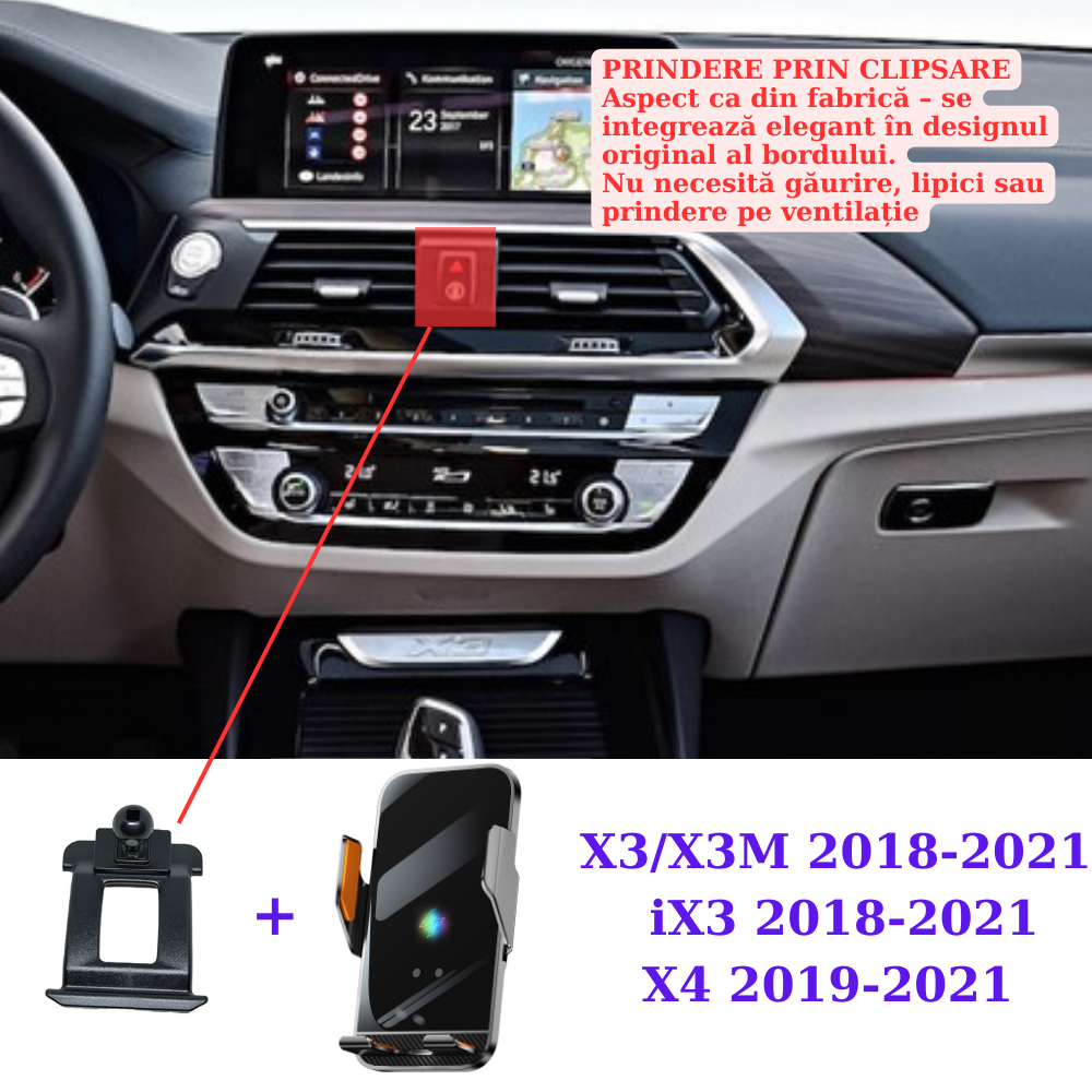 Suport telefon Smart cu prindere dedicata OEM pentru BMW X3/X4/iX3 2018-2021