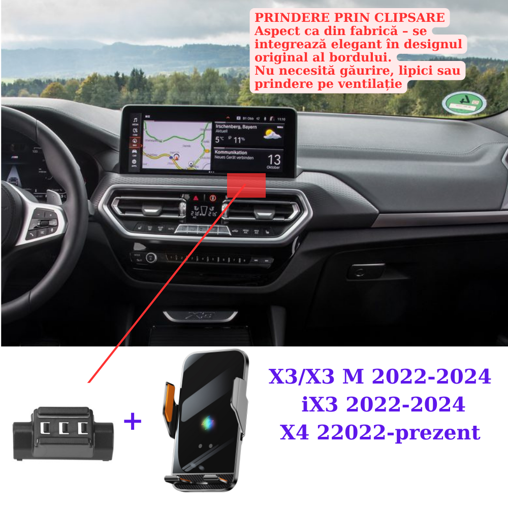 Suport telefon Smart cu prindere dedicata OEM pentru BMW X3/X4/iX3 2022-PREZENT