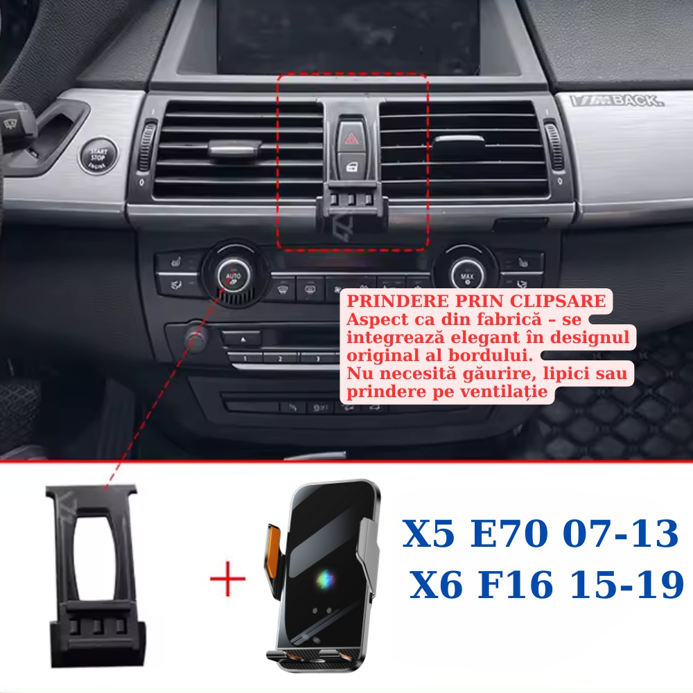 Suport telefon Smart cu prindere dedicata OEM pentru BMW X5/X6 E70/F16 2007-2013