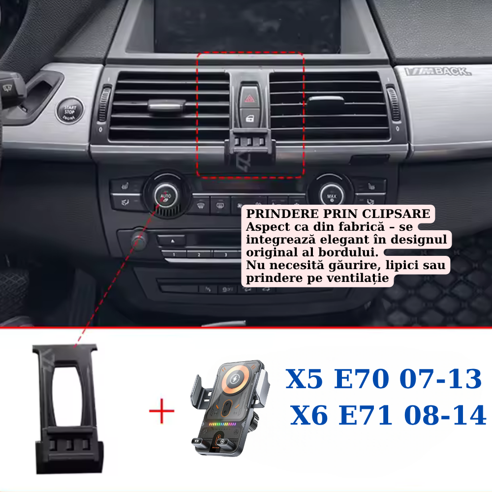 Suport telefon Smart cu prindere dedicata OEM pentru BMW X5/X6 E70/F16 2007-2013