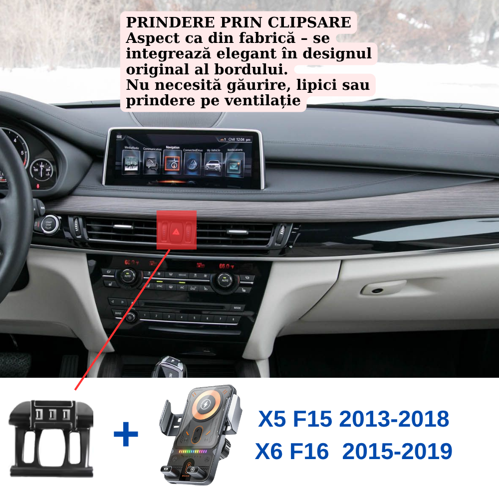 Suport telefon Smart cu prindere dedicata OEM pentruBMW X5/X6 F15/F16 2014-2019