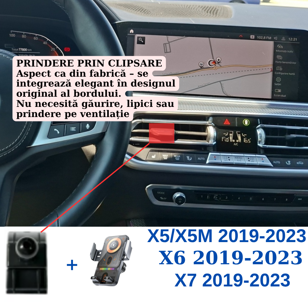 Suport telefon Smart cu prindere dedicata OEM pentru BMW X5/X6/X7 2019-2023