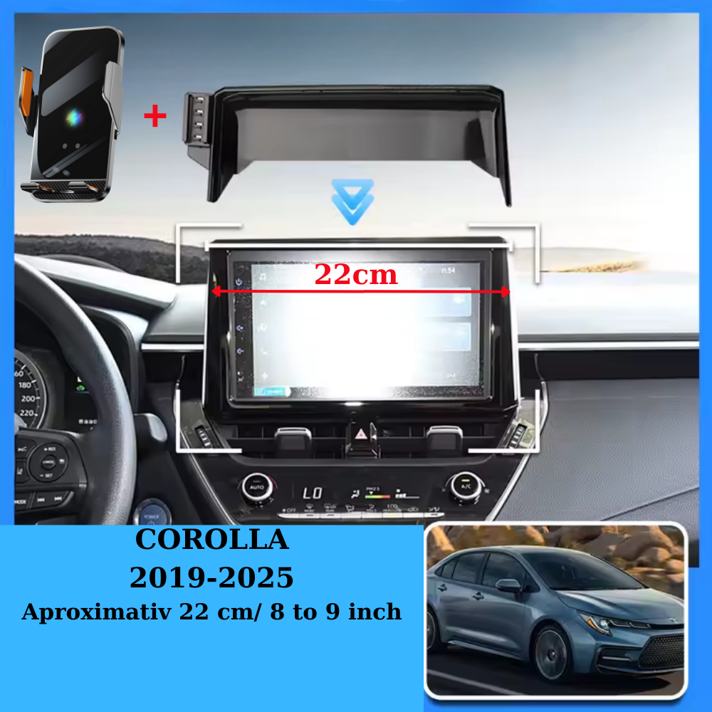 Suport telefon Smart cu Încărcare Wireless –TOYOTA COROLLA 2019-2025 22cm-8/9inchs navi mica, cu prindere pe ecranul multimedia
