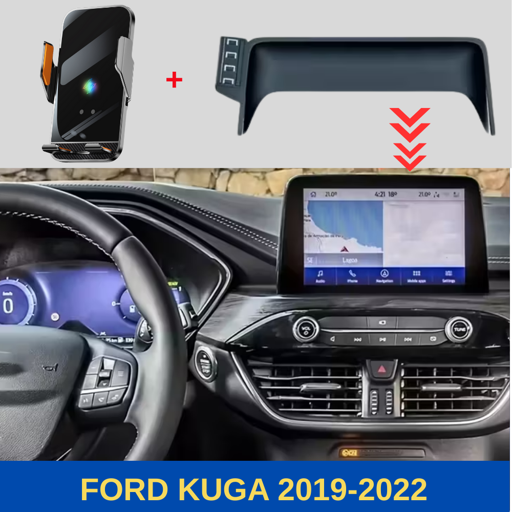 VELTROVA Smart Phone Holder with Wireless Charging – Ford Kuga MK3 (2019–2023) with multimedia screen mount