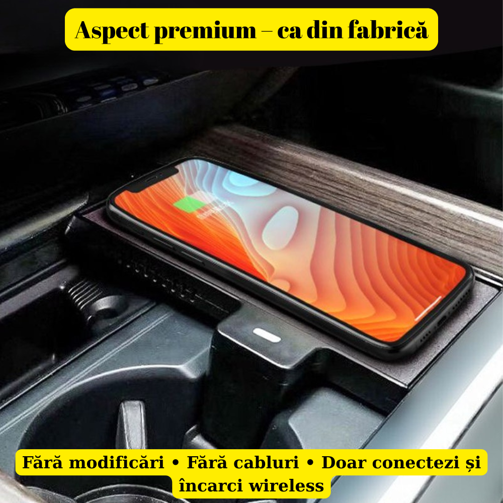 Încărcător wireless pentru BMW X5/X6 (2014-2018), montaj OEM dedicată plug&play, încărcare rapidă 15W, design integrat, LED ambiental