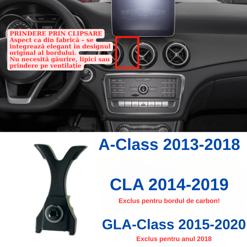 Suport telefon Smart cu prindere dedicata OEM pentru Mercedes A Class 2013-2018/CLA 2014-2019/GLA 2015-2020