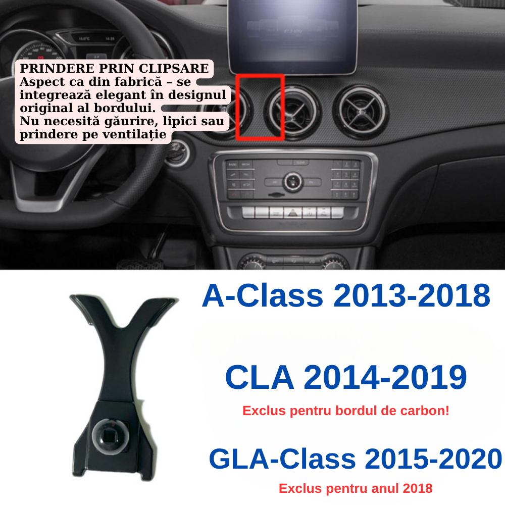 Suport telefon Smart cu prindere dedicata OEM pentru Mercedes A Class 2013-2018/CLA 2014-2019/GLA 2015-2020