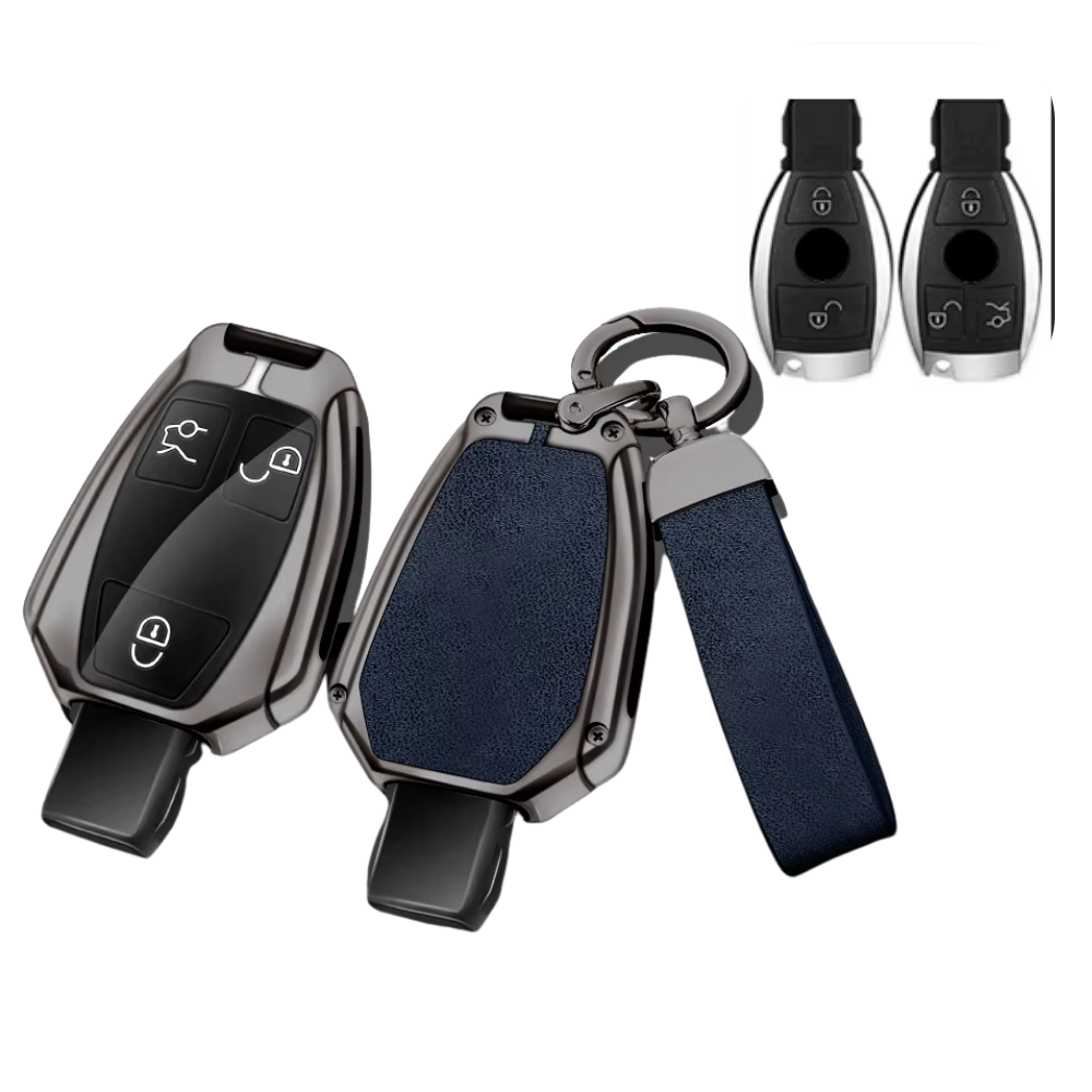 Husa cheie auto premium dedicata Mercedes Benz A B C CL CLK CLS E G GL M R S SL SLK Vito Sprinter Viano 2005 + din aliaj si piele naturala – set complet, protecție elegantă & cutie cadou