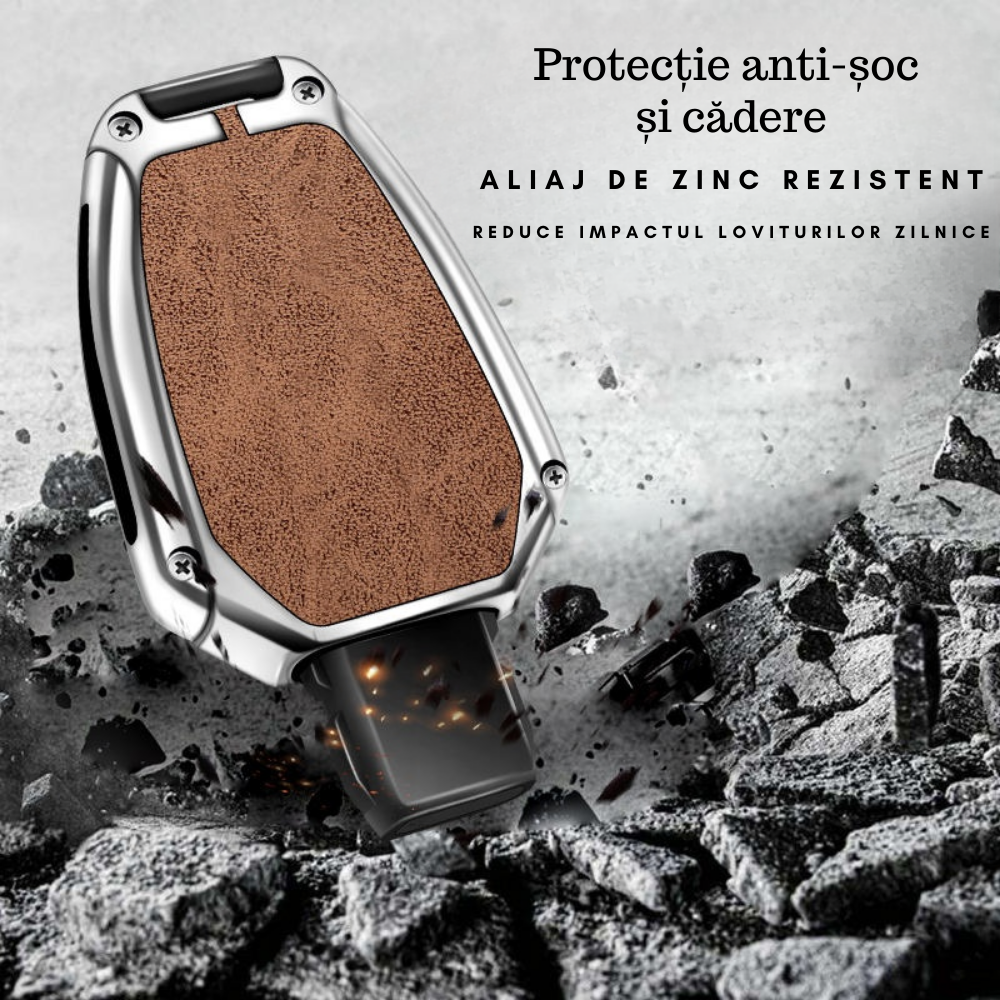 Husa cheie auto premium dedicata Mercedes Benz A B C CL CLK CLS E G GL M R S SL SLK Vito Sprinter Viano 2005 + din aliaj si piele naturala – set complet, protecție elegantă & cutie cadou