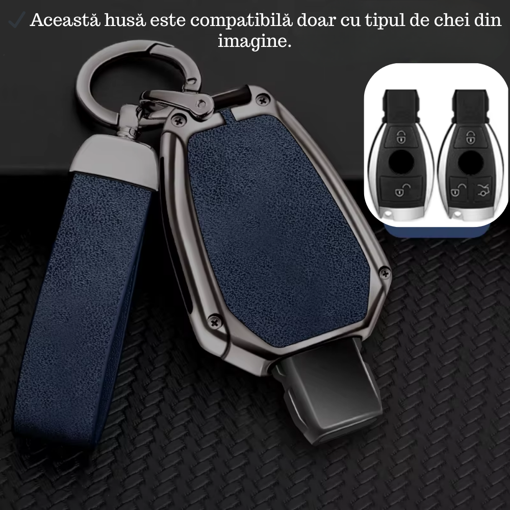 Husa cheie auto premium dedicata Mercedes Benz A B C CL CLK CLS E G GL M R S SL SLK Vito Sprinter Viano 2005 + din aliaj si piele naturala – set complet, protecție elegantă & cutie cadou
