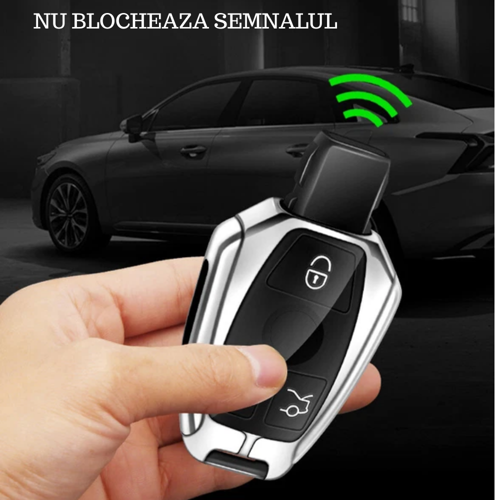 Husa cheie auto premium dedicata Mercedes Benz A B C CL CLK CLS E G GL M R S SL SLK Vito Sprinter Viano 2005 + din aliaj si piele naturala – set complet, protecție elegantă & cutie cadou