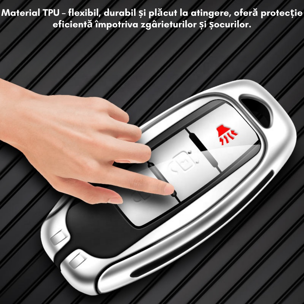 Husa cheie auto premium dedicata Nissan Qashqai Juke J10 J11 X-Trail T32 T31 din aliaj si piele naturala – set complet, protecție elegantă & cutie cadou