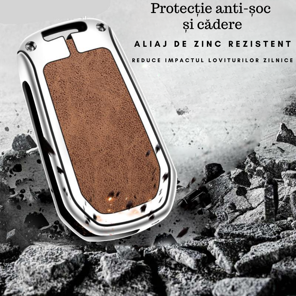 Husa cheie auto premium dedicata Peugeot 107 206 208 306 307 308 508 2008 3008 4008 5008 din aliaj si piele naturala – set complet, protecție elegantă & cutie cadou