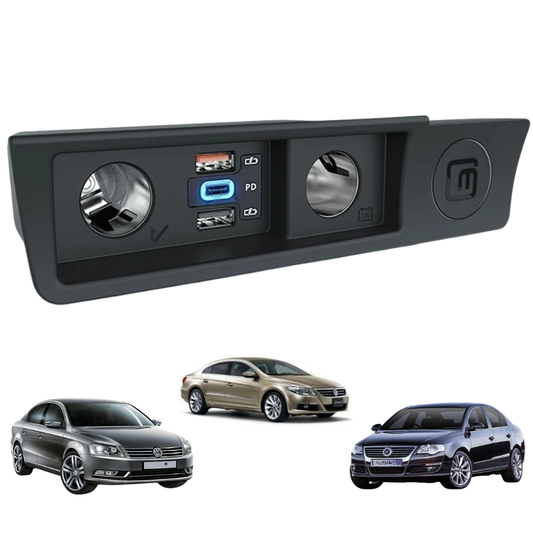 Încărcător Auto dedicat cu USB Fast Charging pentru Volkswagen Passat B6/B7/CC 2005-2014  — Plug & Play în loc de Scrumieră | QC3.0 + Type-C PD2.0/3.0