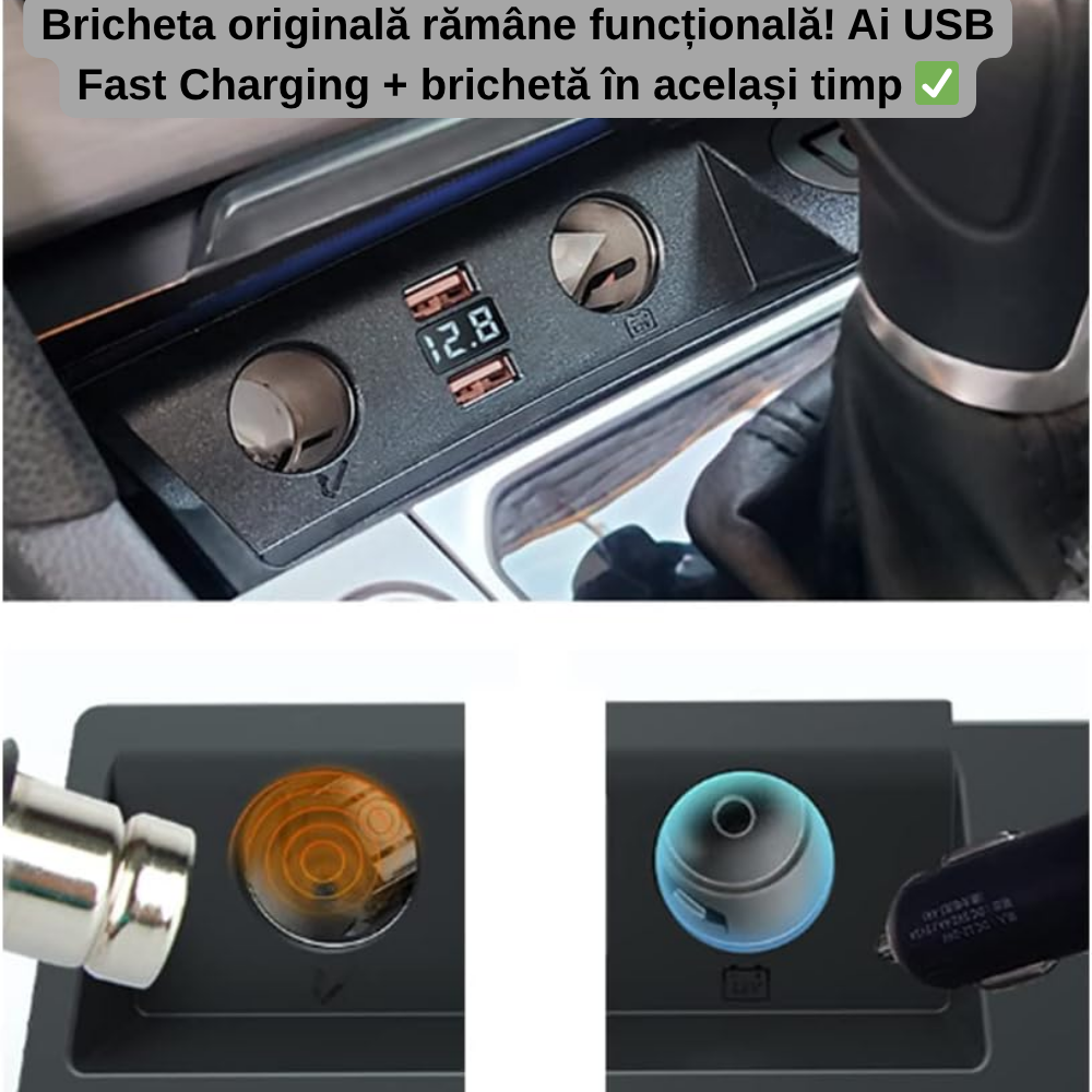 Încărcător Auto dedicat cu USB Fast Charging pentru Volkswagen Passat B8 2014-2019  — Plug & Play în loc de Scrumieră | QC3.0 + Type-C PD2.0/3.0