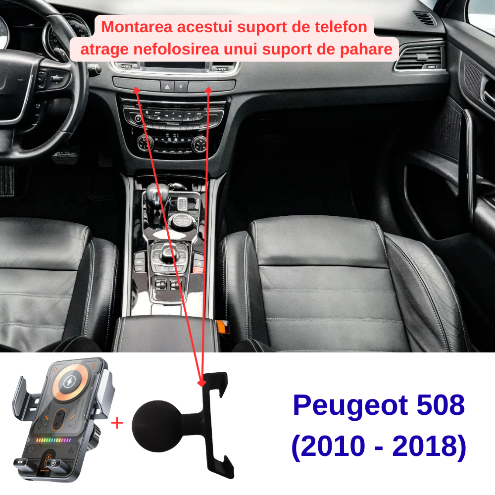 Suport telefon Smart cu prindere dedicata OEM pentru Peugeot 508 (2010-2018)