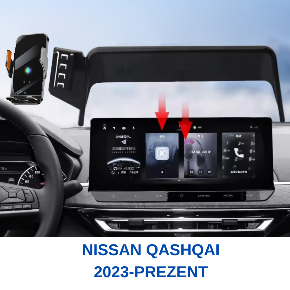 VELTROVA Smart Phone Holder with Wireless Charging NISSAN Qashqai 2025-PRESENT, with mount on the multimedia screen