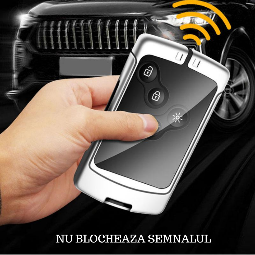 Husa cheie auto premium dedicata Renault/Dacia 2008 + din aliaj si piele naturala – set complet, protecție elegantă & cutie cadou
