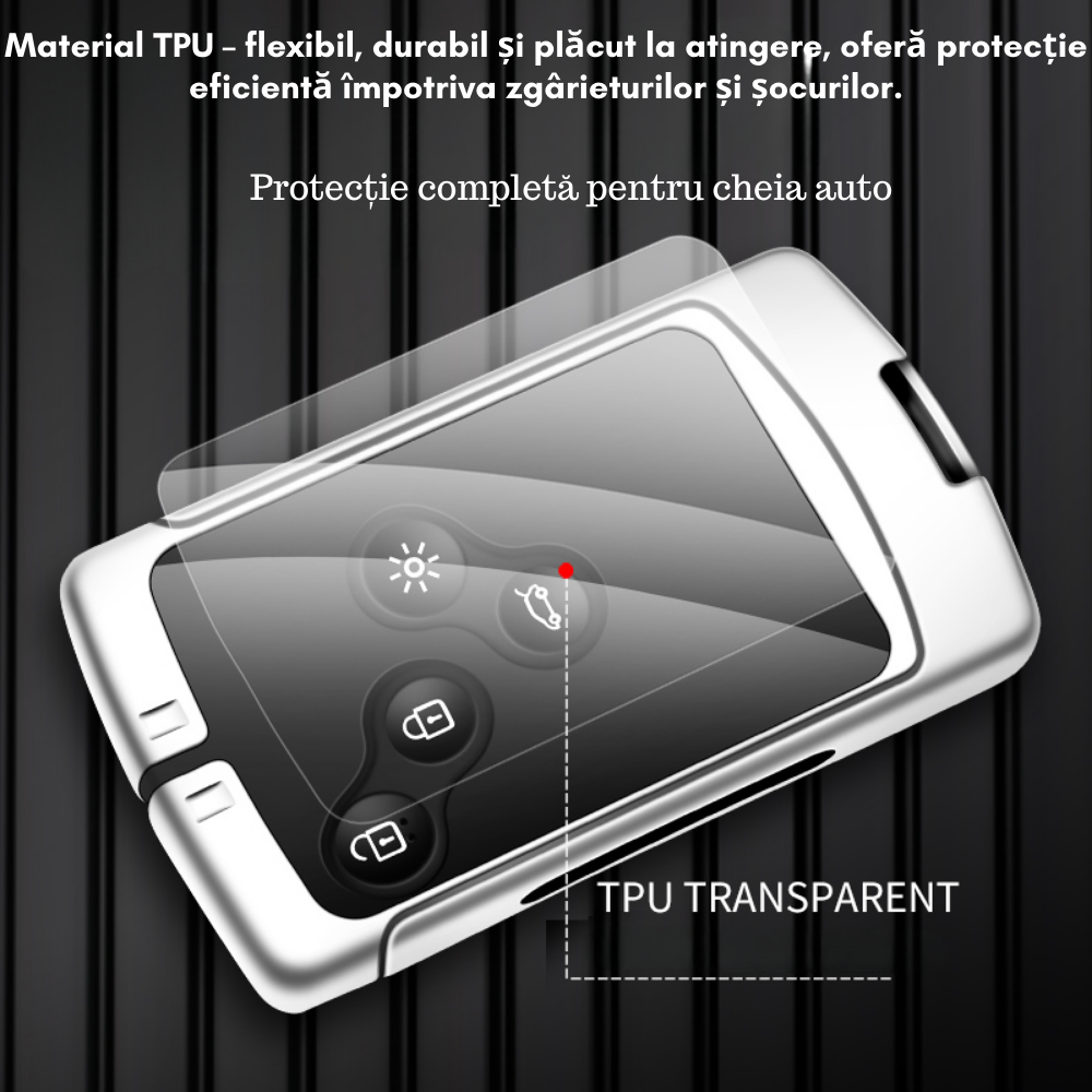 Husa cheie auto premium dedicata Renault/Dacia 2008 + din aliaj si piele naturala – set complet, protecție elegantă & cutie cadou