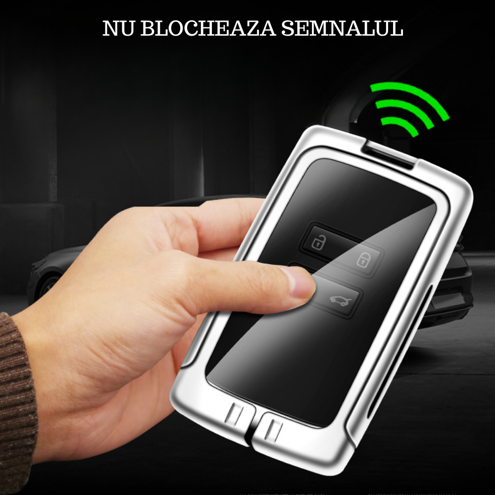 Husa cheie auto premium dedicata Renault/Dacia 2015 + din aliaj si piele naturala – set complet, protecție elegantă & cutie cadou