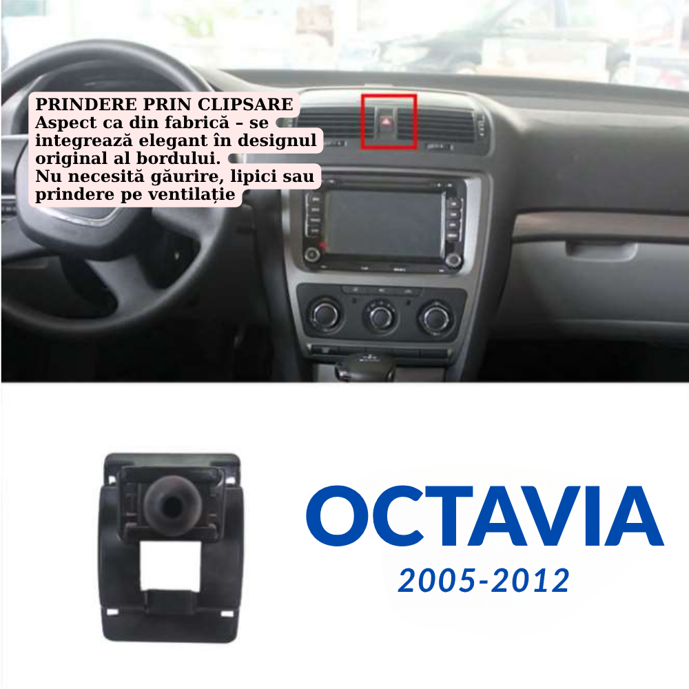 Suport telefon Smart cu prindere dedicata OEM pentru Skoda Octavia 2005-2012