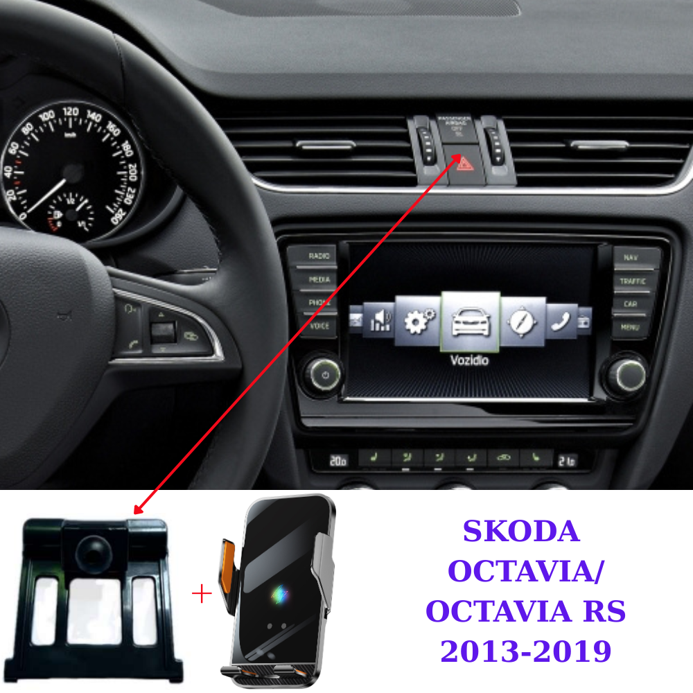 Smart phone holder with dedicated OEM mount for SKODA OCTAVIA 2013-2019