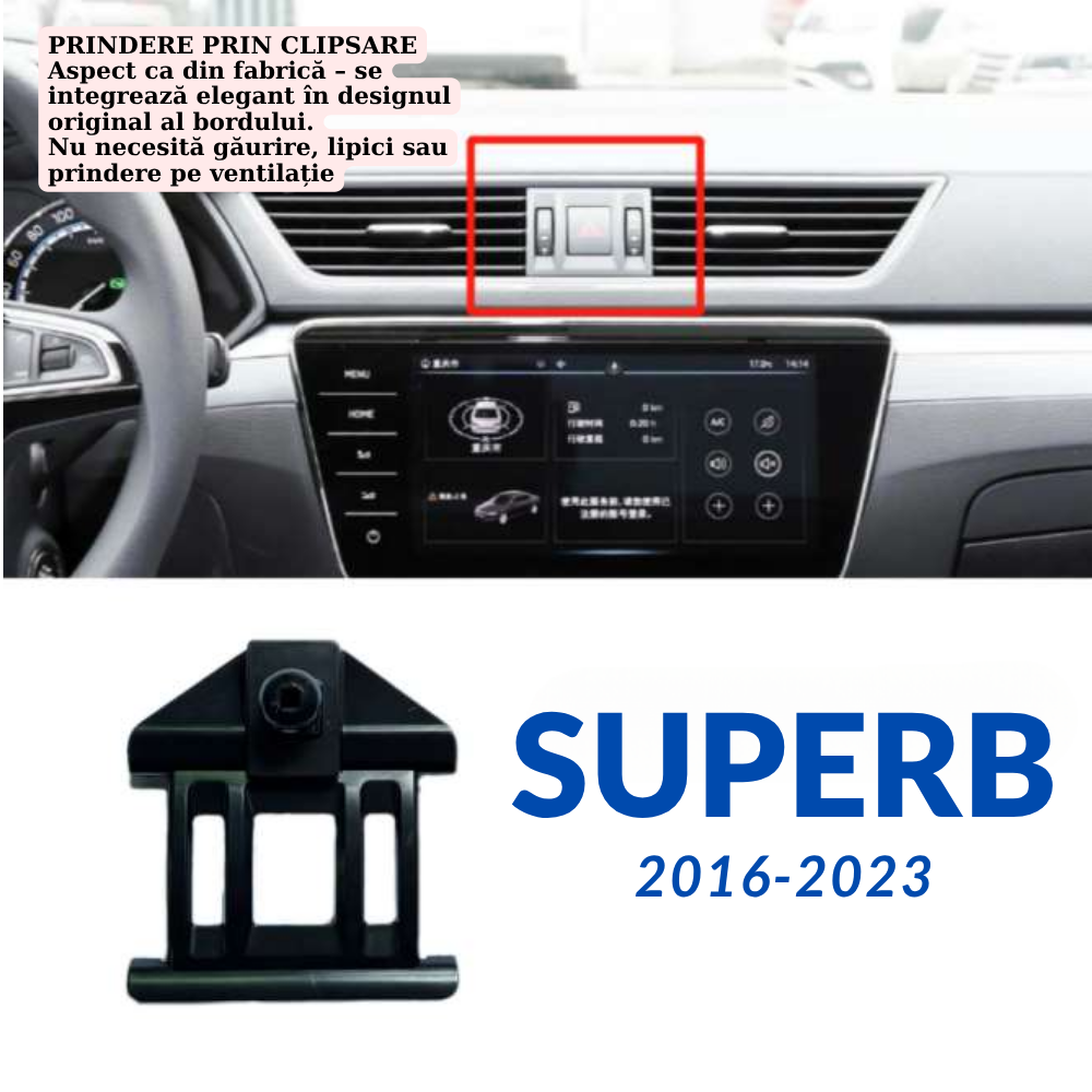 Suport telefon Smart cu prindere dedicata OEM pentru Skoda Superb 2016-2023