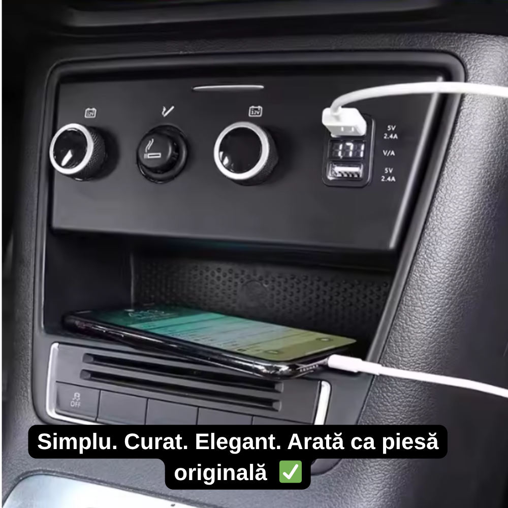 Încărcător Auto dedicat cu USB Fast Charging pentru Volkswagen Tiguan 2007–2015/Golf plus 2005-2015  — Plug & Play în loc de Scrumieră | QC3.0 + Type-C PD2.0/3.0