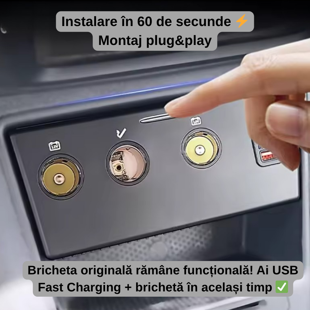 Încărcător Auto dedicat cu USB Fast Charging pentru Volkswagen Tiguan 2007–2015/Golf plus 2005-2015  — Plug & Play în loc de Scrumieră | QC3.0 + Type-C PD2.0/3.0