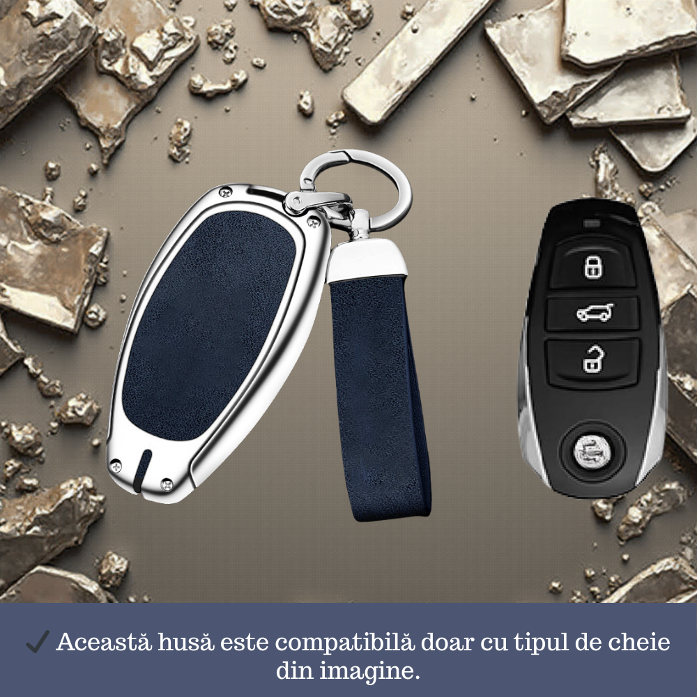 Husa cheie auto premium dedicata VW/Skoda/Seat Touareg 2005+ din aliaj si piele naturala – set complet, protecție elegantă & cutie cadou