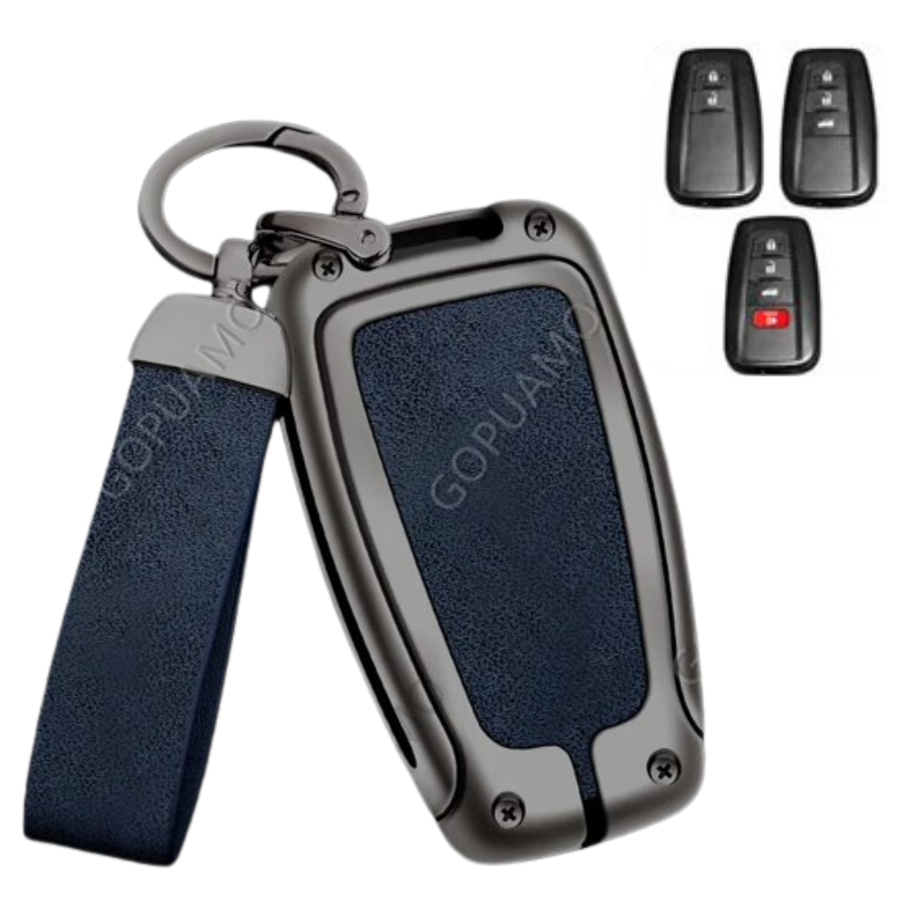 Husa cheie auto premium dedicata  Toyota Camry, Corolla, CH-R, RAV4, Highlander,Yaris, Auris, Avensis din aliaj si piele naturala – set complet, protecție elegantă & cutie cadou